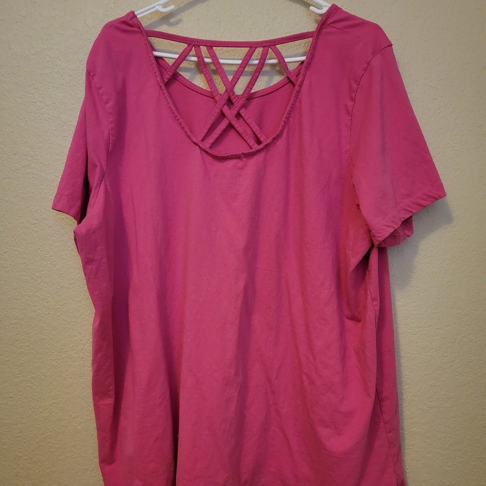 Roaman's 2X Pink Short Sleeved Top